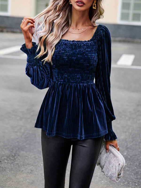 New temperament commuter long-sleeved velvet shirt top  😍 Ship from USA👍