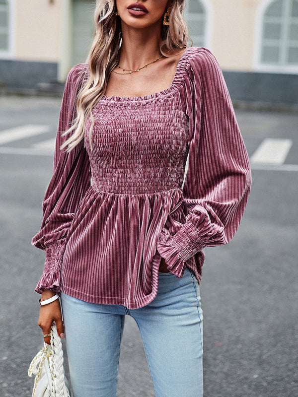 New temperament commuter long-sleeved velvet shirt top  😍 Ship from USA👍