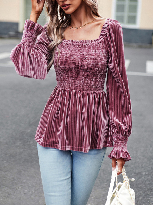 New temperament commuter long-sleeved velvet shirt top  😍 Ship from USA👍
