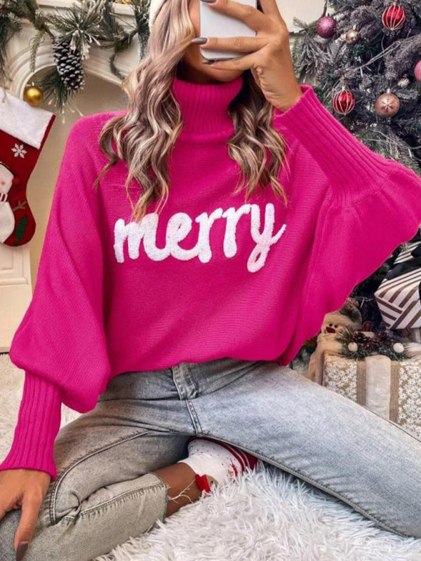 Women's turtleneck loose bat sleeves letter sweater 😍 Ship from USA👍