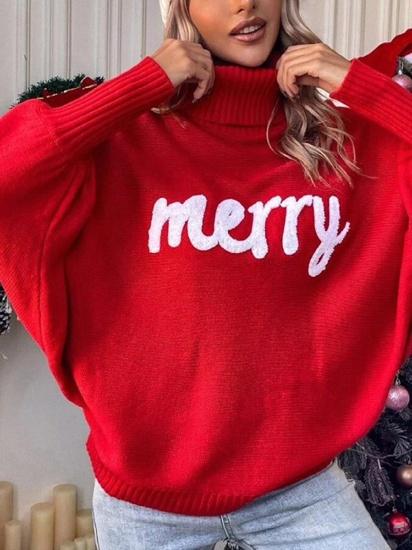 Women's turtleneck loose bat sleeves letter sweater 😍 Ship from USA👍