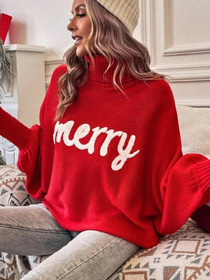 Women's turtleneck loose bat sleeves letter sweater 😍 Ship from USA👍