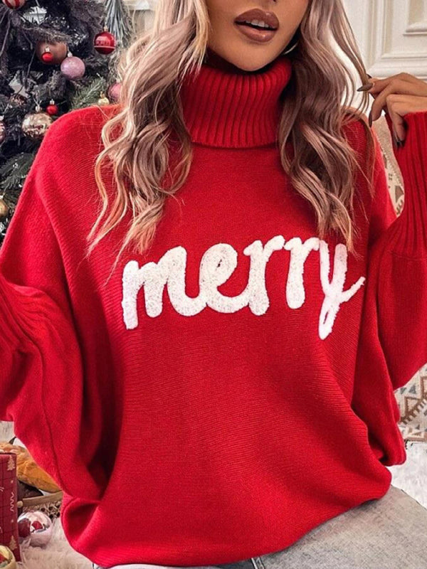 Women's turtleneck loose bat sleeves letter sweater 😍 Ship from USA👍