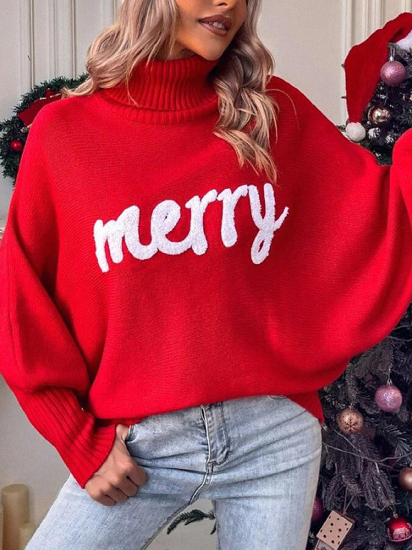 Women's turtleneck loose bat sleeves letter sweater 😍 Ship from USA👍