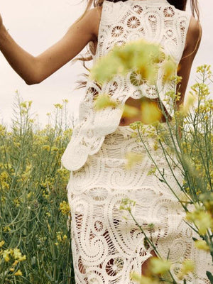 Women's Fashion Retro Half-Slit Irregular Design Round Neck Sleeveless Vest + Skirt Set 😍 Ship from USA👍