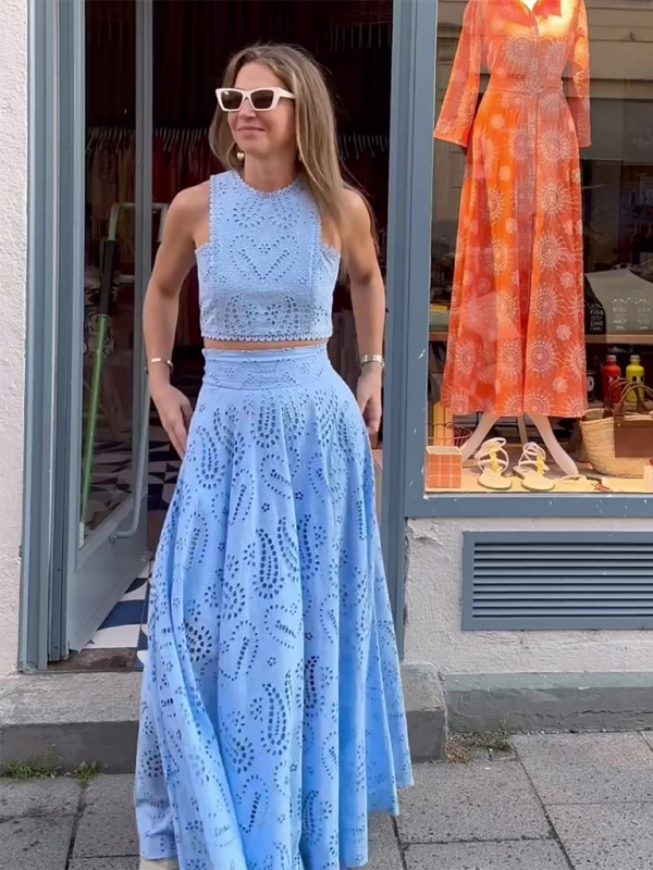 New Sleeveless Long Dress Pocket Suit Casual Vacation Loose Two-piece Set 😍 Ship from USA👍