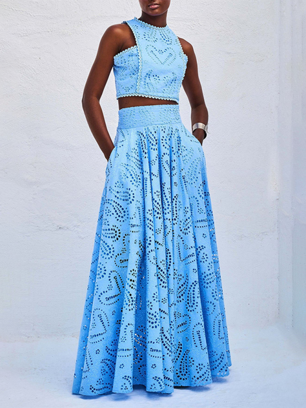 New Sleeveless Long Dress Pocket Suit Casual Vacation Loose Two-piece Set 😍 Ship from USA👍