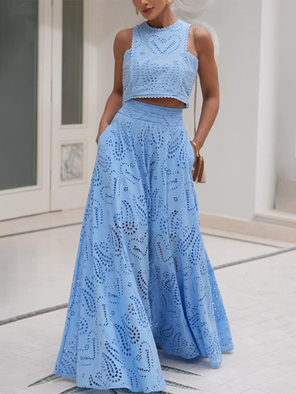 New Sleeveless Long Dress Pocket Suit Casual Vacation Loose Two-piece Set 😍 Ship from USA👍