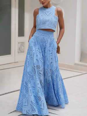 New Sleeveless Long Dress Pocket Suit Casual Vacation Loose Two-piece Set 😍 Ship from USA👍