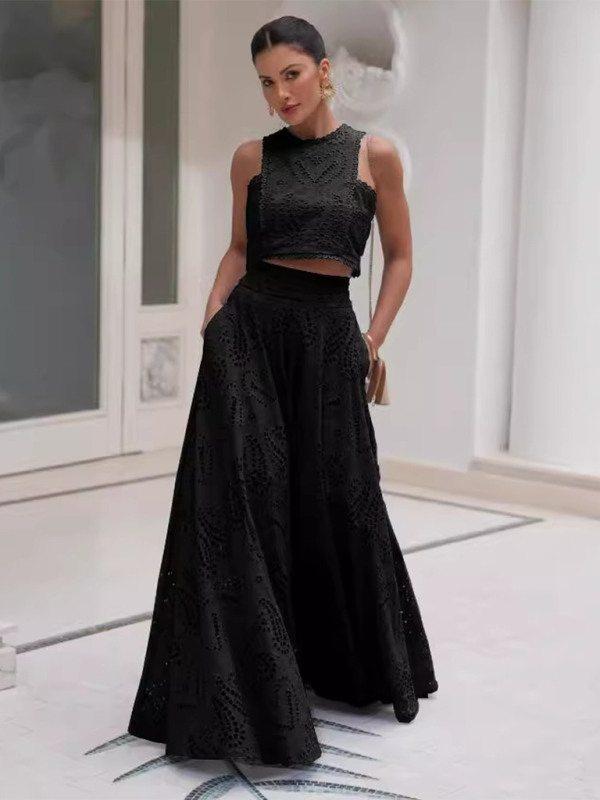 New Sleeveless Long Dress Pocket Suit Casual Vacation Loose Two-piece Set 😍 Ship from USA👍
