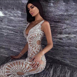 2020 Chic Silver Sequin Ruffle Maxi Dress