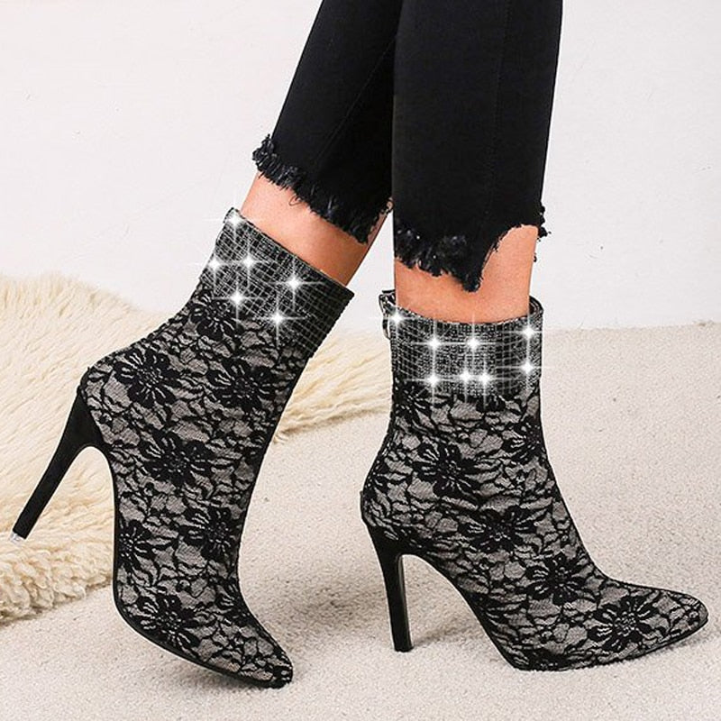Rhinestone Lace Ankle Boot