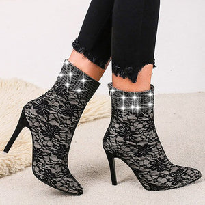 Rhinestone Lace Ankle Boot