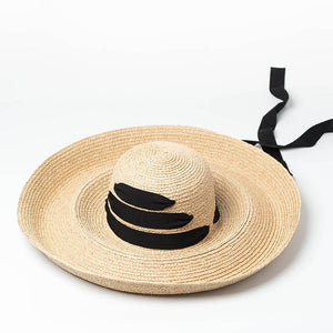 Black Bandage Ribbon Raffia Straw Hat