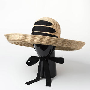 Black Bandage Ribbon Raffia Straw Hat