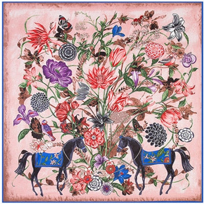 2020 Big Size Square Silk Twill Giraffe Scarf 130*130CM