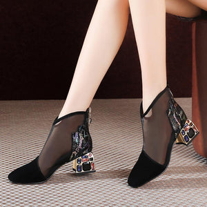 2020 Rhinestone Heel Summer Mesh Boot