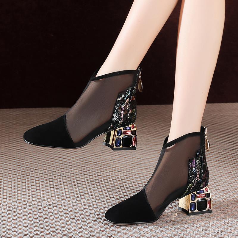 2020 Rhinestone Heel Summer Mesh Boot