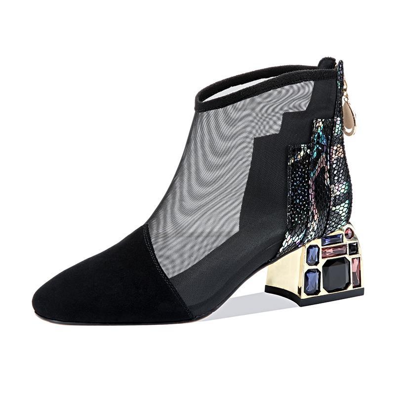 2020 Rhinestone Heel Summer Mesh Boot