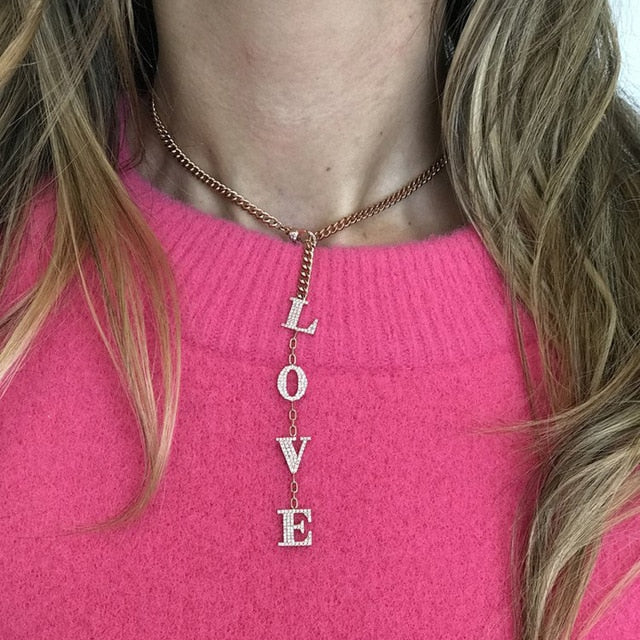 2020 pink Cuban Chain Rose Heart Choker Necklace