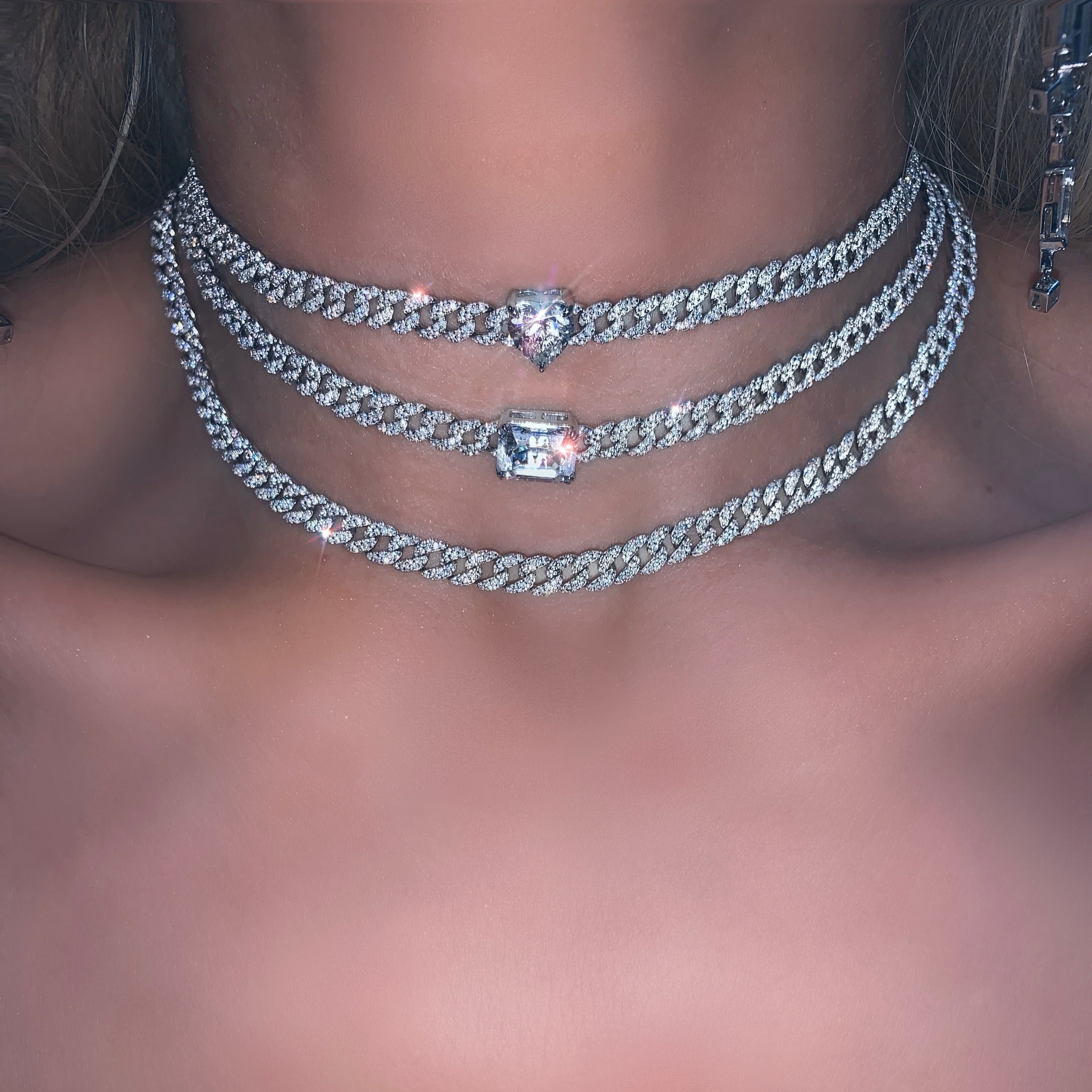 2020 pink Cuban Chain Rose Heart Choker Necklace