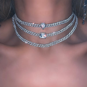 2020 pink Cuban Chain Rose Heart Choker Necklace