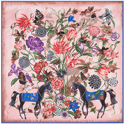 2020 Big Size Square Silk Twill Giraffe Scarf 130*130CM