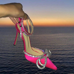 Chic Silk Satin Beading Strap Slingback Shoe