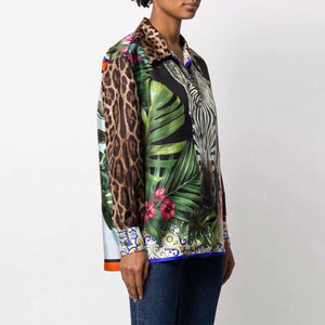 Luxury 100% TWILL SILK Leopard Animal Print Blouse