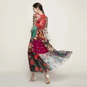 Designer Colorblock Print Vintage Elegant Dresses