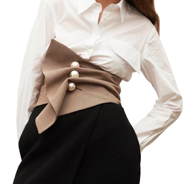 Pearl Buckle Plaid Belt