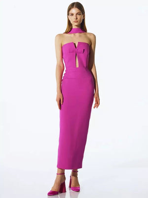 Bow Choker Design Bandage Dress