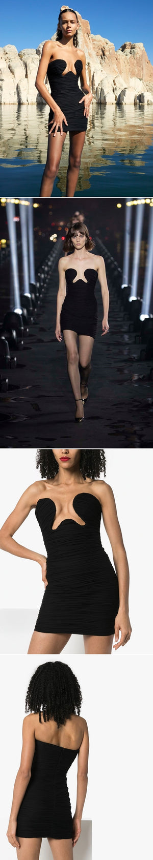 2020 Draped Design Strapless Mesh Dress