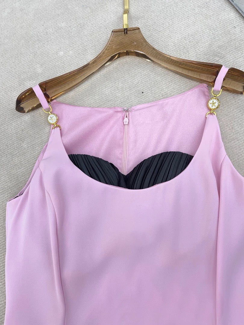 High End Quality Patchwork Spaghetti Strap Mini Dress