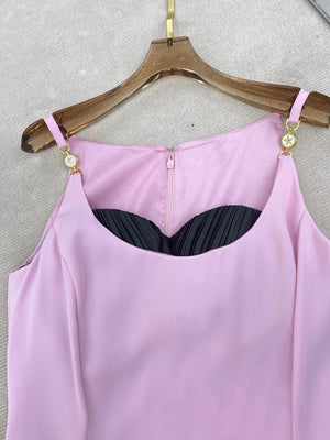 High End Quality Patchwork Spaghetti Strap Mini Dress
