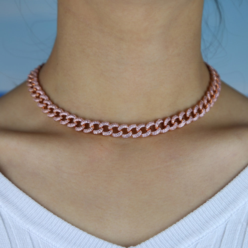 2020 pink Cuban Chain Rose Heart Choker Necklace
