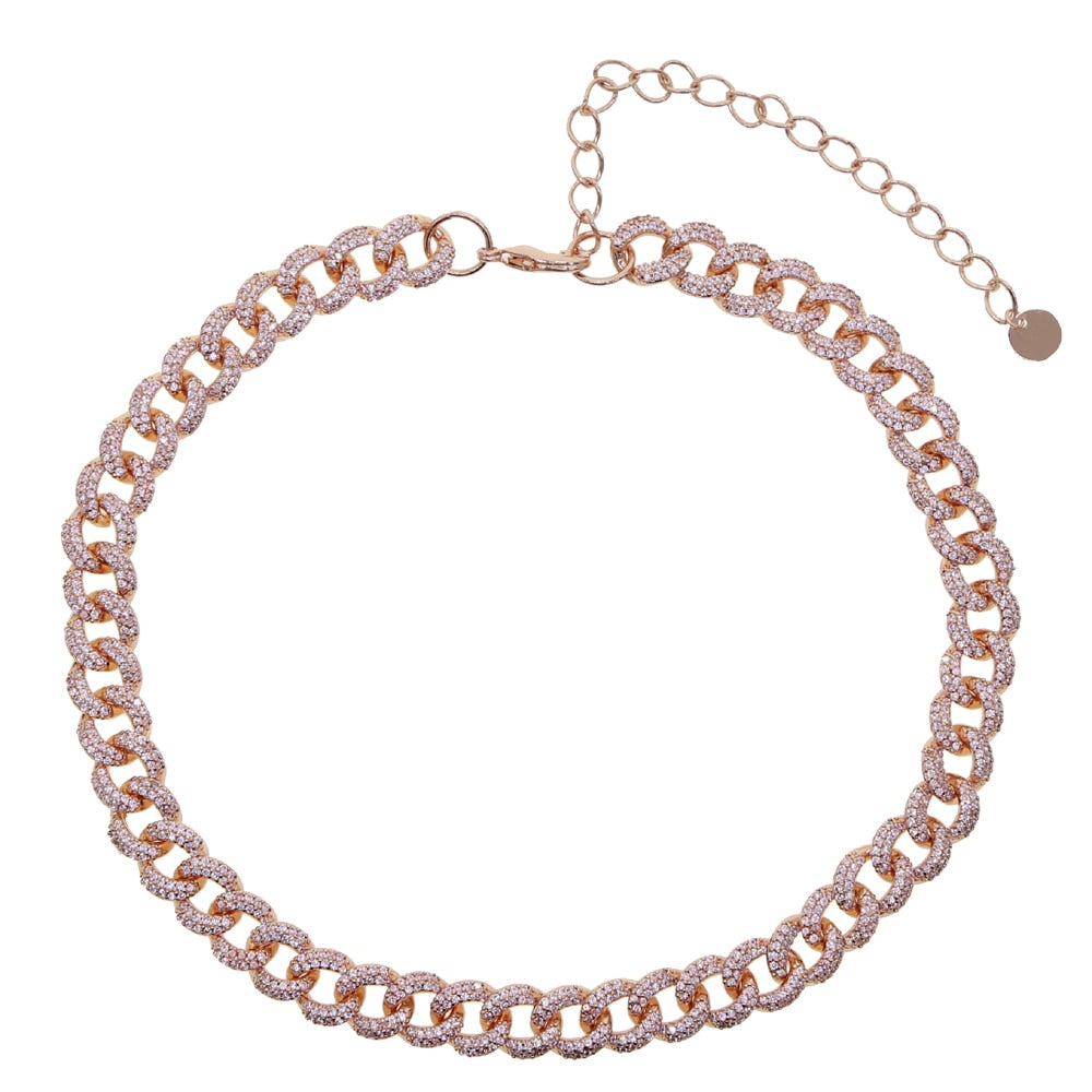 2020 pink Cuban Chain Rose Heart Choker Necklace