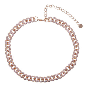 2020 pink Cuban Chain Rose Heart Choker Necklace