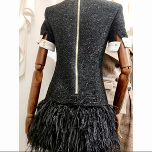 Runway Design B/W Feather Gold Lion Button Dress