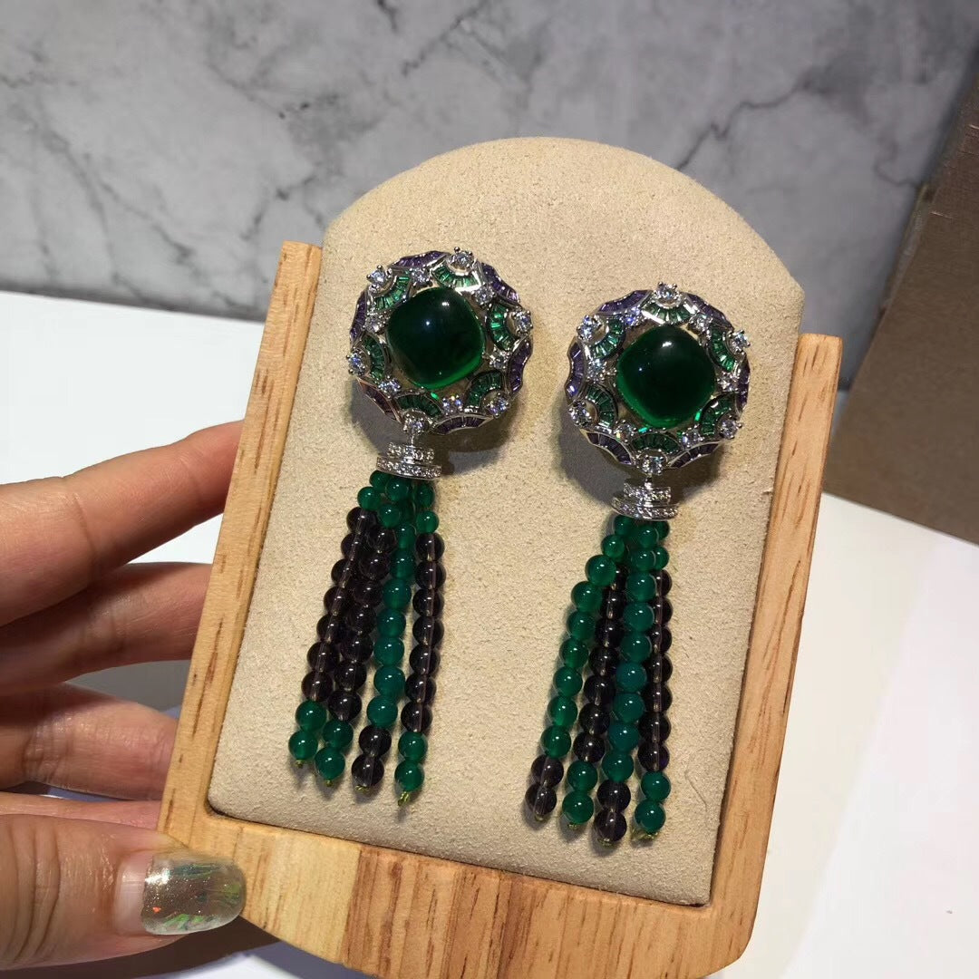 Green Chrystal Tassel Bead Fine Custom Necklace