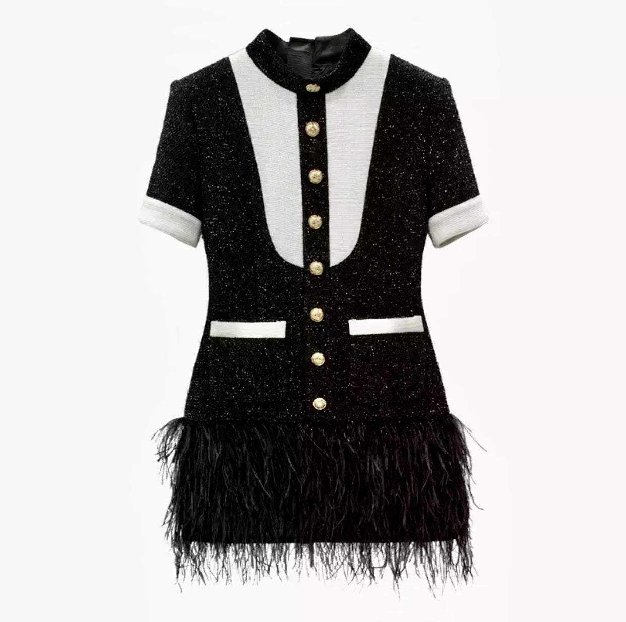 Runway Design B/W Feather Gold Lion Button Dress