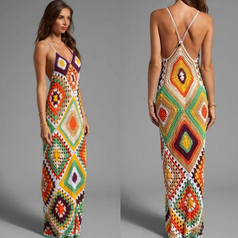 Handmade Knitted Backless  Midi Dress