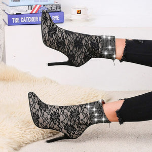 Rhinestone Lace Ankle Boot