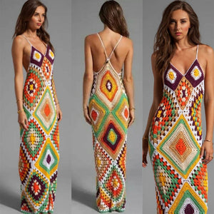Handmade Knitted Backless  Midi Dress
