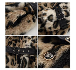 Long Leopard Print Warm Fluffy Faux Fur Trench Coat