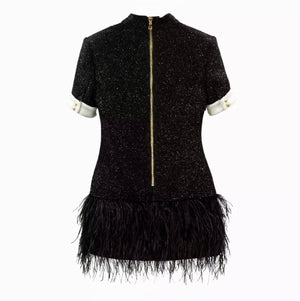 Runway Design B/W Feather Gold Lion Button Dress