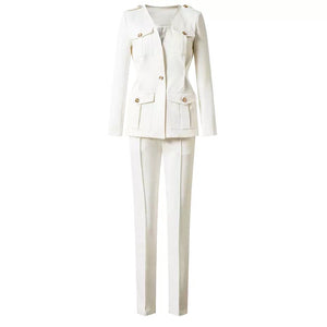 Elegant England Style White Two Pieces Pantsuit