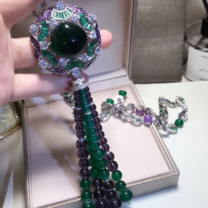 Green Chrystal Tassel Bead Fine Custom Necklace
