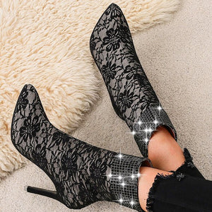 Rhinestone Lace Ankle Boot