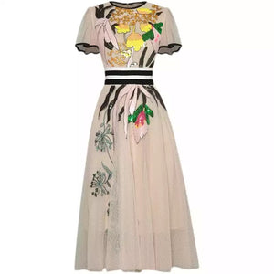 Vintage Sequins Embroidery Patchwork Lace Vintage Elegant Dress